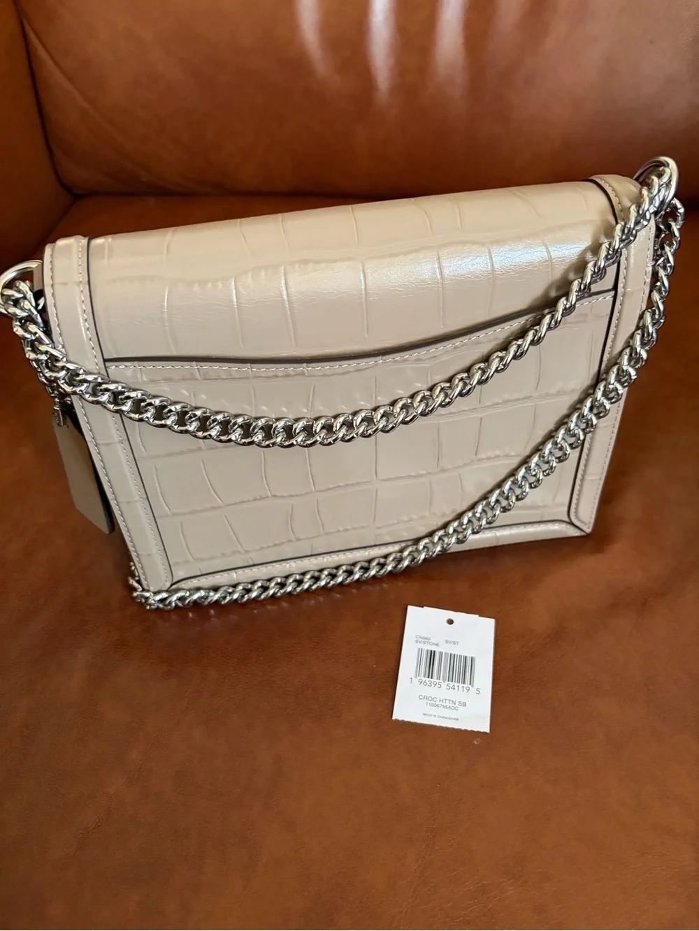 Coach Croc-Embossed Cream Crossbody with Black Trim